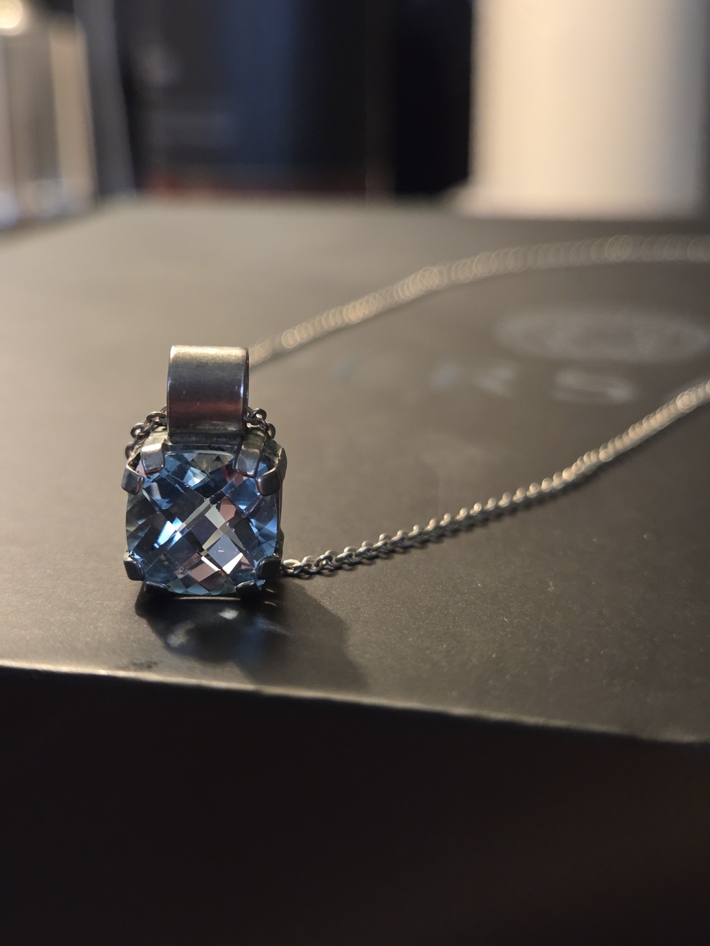 Aquamarine Sterling Silver Cushion-Cut Sky Blue Pendant Necklace, 18"